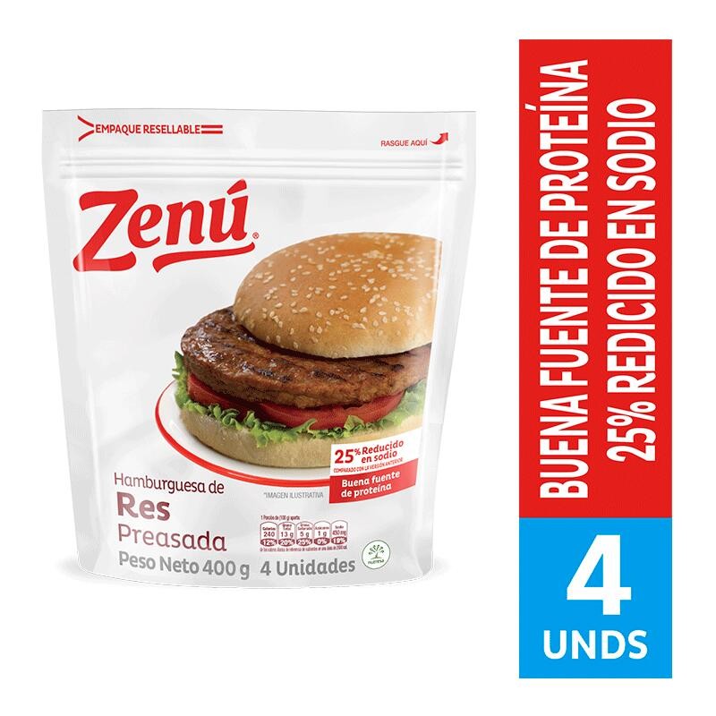 Hamburguesa  Res Pre Asada Zenú 4 Unidades 400gr