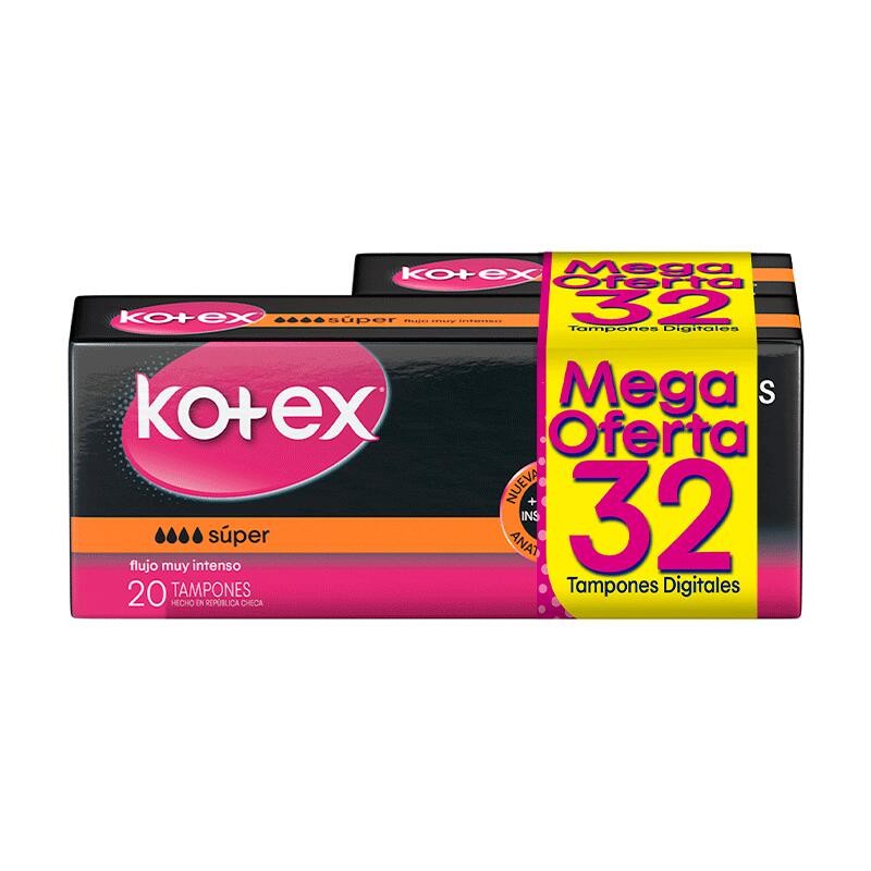 Tampones Kotex Flujo Súper 32 Und