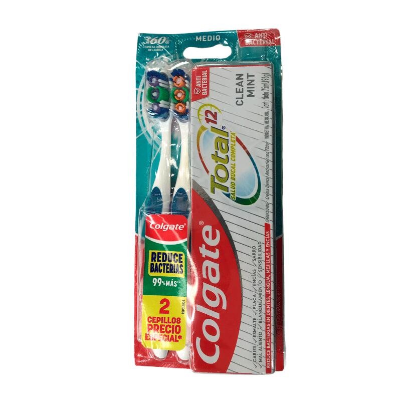 Cepillo Dental Colgate 360 Twinpack 2 Und + Crema Dental Colgate Total 12