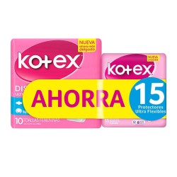 Toallas Higiénicas Kotex Discreta Ultrafinas 10 Und + 15 Protectores Kotex Ultra Flexibles