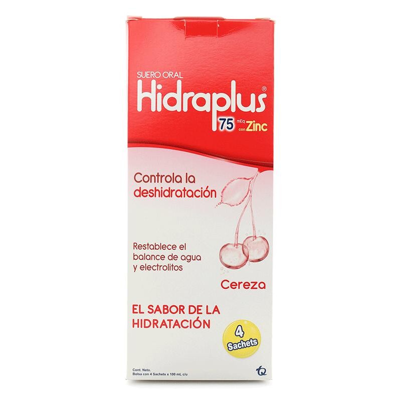 Suero Oral Hidraplus Cereza Con Zinc 75meq 4 Sachets