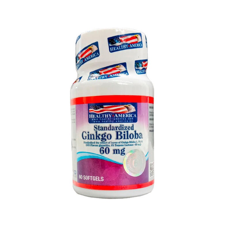 Standardized Ginkgo Biloba Healthy America 60 Cápsulas 60Mg