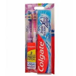 Crema Dental Colgate Triple Acción Xtra 60ml + 2 Cepillos Textura Media.