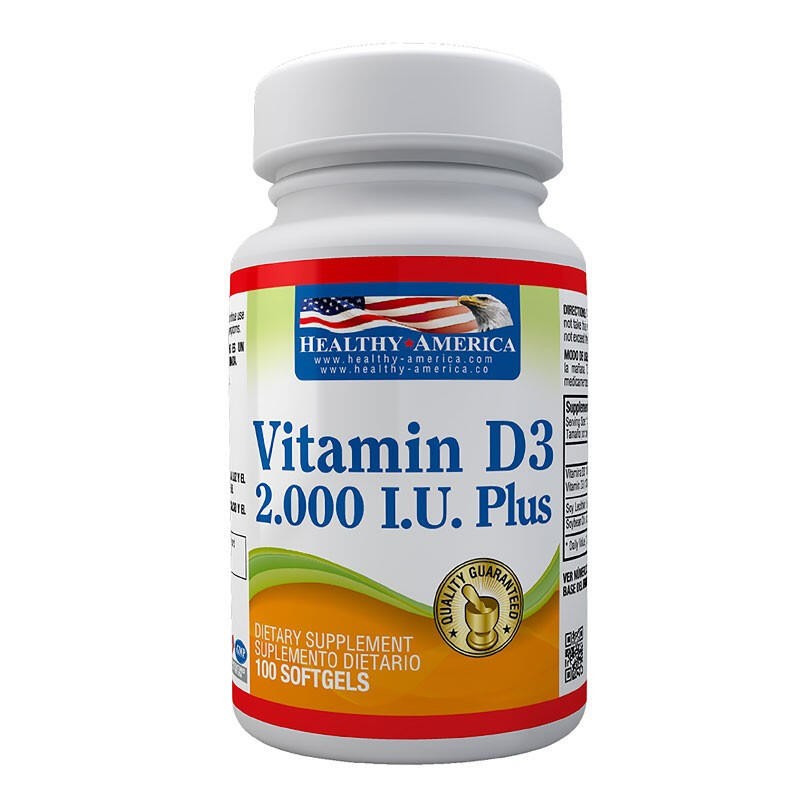 Vitamina D3 Healthy América 100 Cápsulas 2000iu