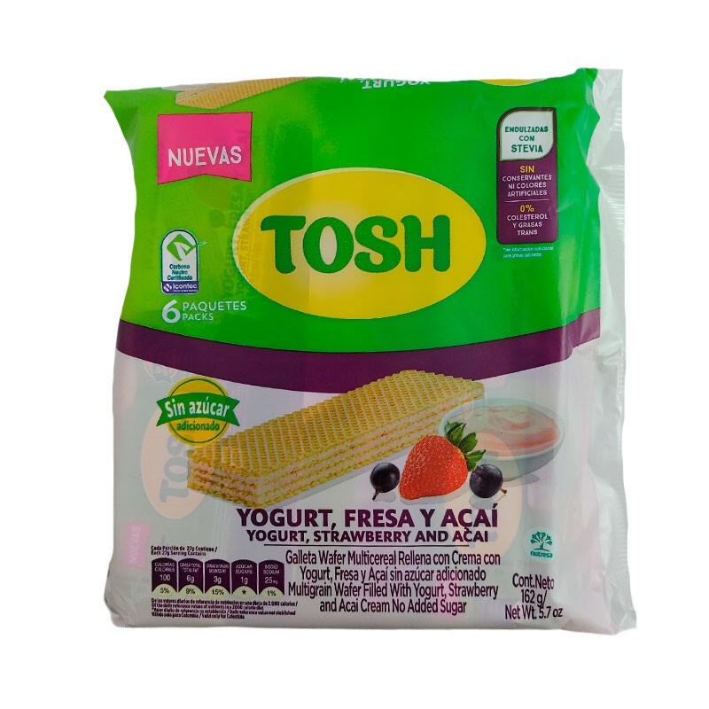 Galletas Tosh Wafer Yogurt Fresa Y Açaí 6 Und 162gr