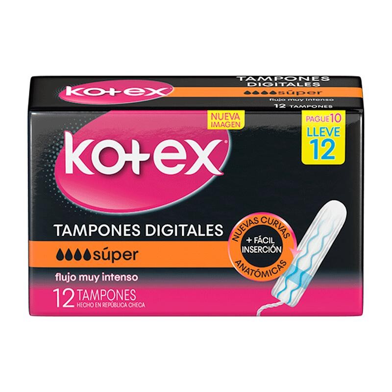 Tampones Kotex Flujo Súper Pague 10 Lleve 12