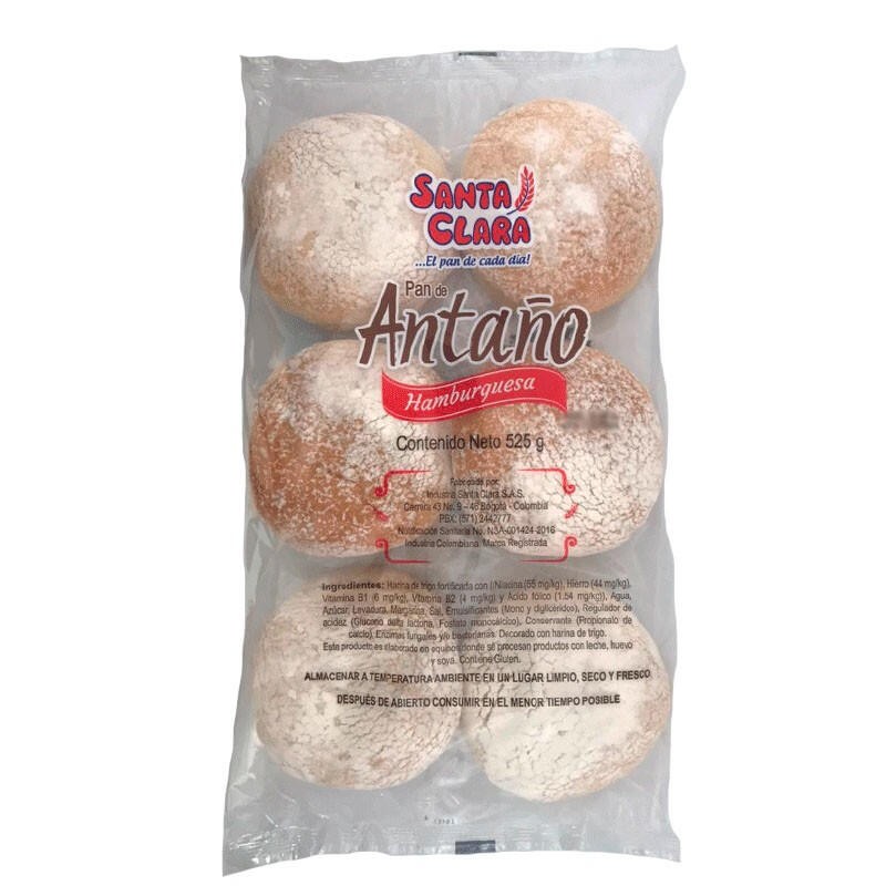 Pan Hamburguesa Santa Clara de Antaño  6 Und 525gr