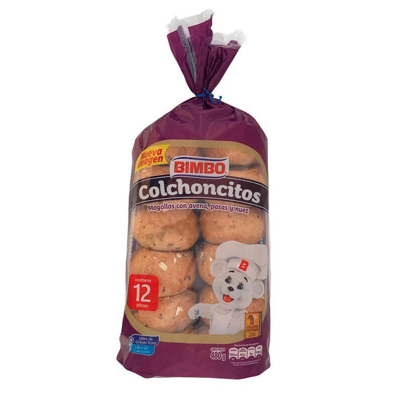 Mogollas Colchoncitos Bimbo con Avena, Pasas y Nuez 12 Und 480gr