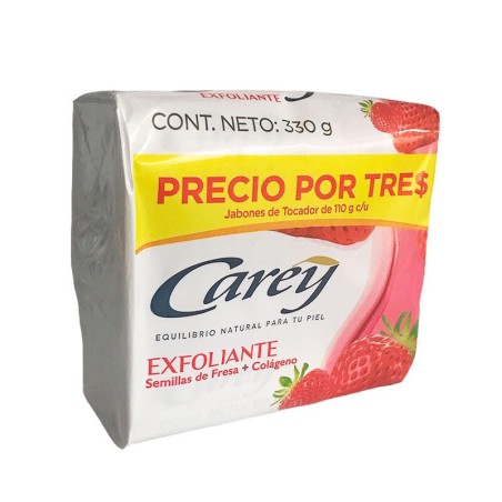 Jabón Carey Exfoliante de Fresa 3 Und 330gr