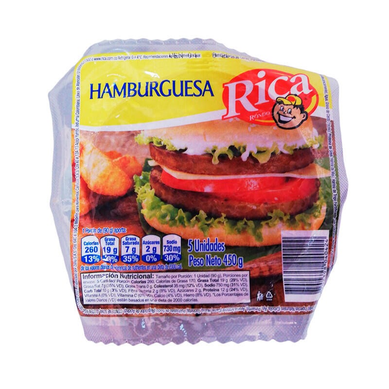 Hamburguesa Pre Asada Rica 450gr 5unds