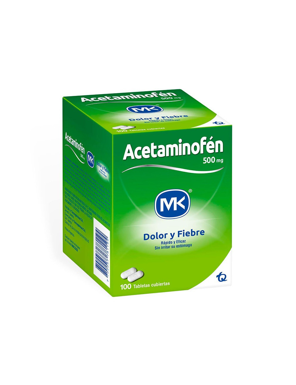 Acetaminofén, caja por 100 unidades, 500 miligramos.