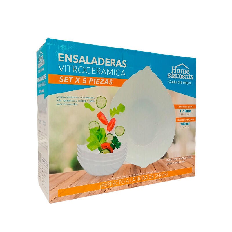 Ensaladera Vitrocerámica Set de 5 Piezas Home Elements