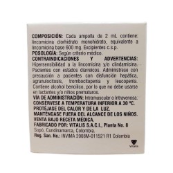 Lincomicina Vitalis Fracción 1 Ampolla 600mg 2ml