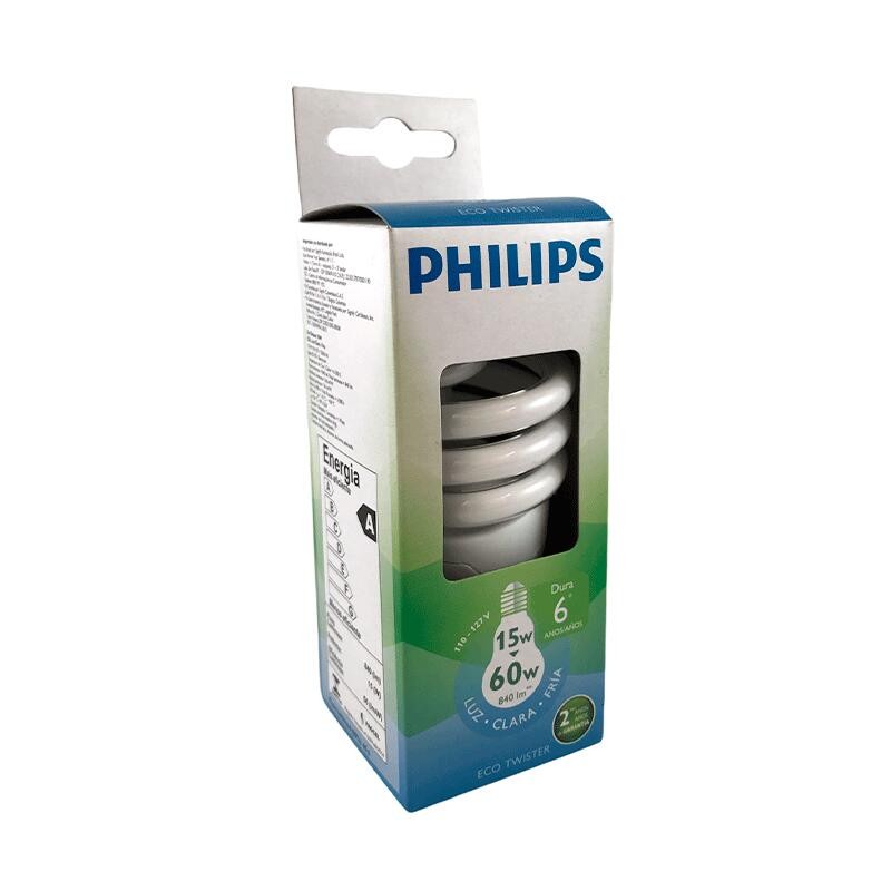 Bombillo Philips Eco Twister 15W Luz Clara Fría