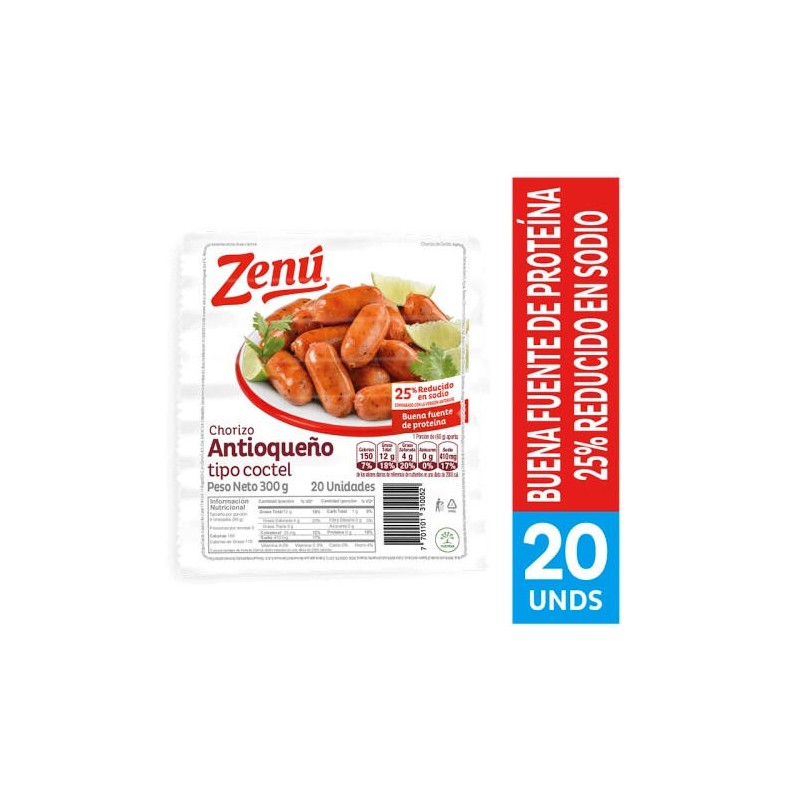 Chorizo Antioqueño Coctel Zenú 20 Unidades 300gr