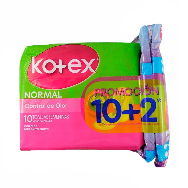 Toallas Higiénicas Kotex Normal Con Alas 10 Und + 2 Toallas Higiénicas Dia y Noche