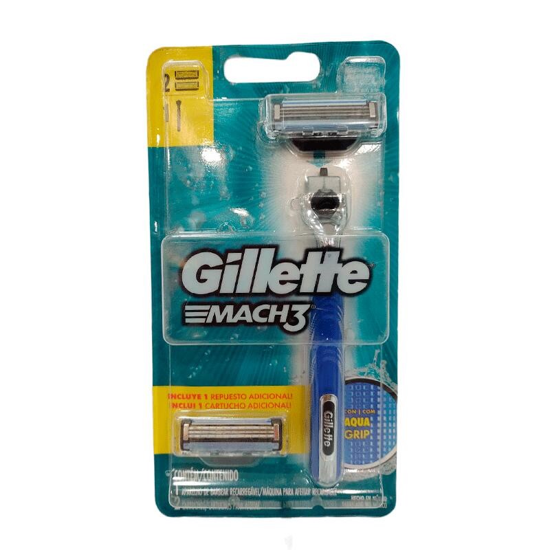 Maquina  de Afeitar Gillette Aqua Grip Mach3 1 Und + 1 Repuesto