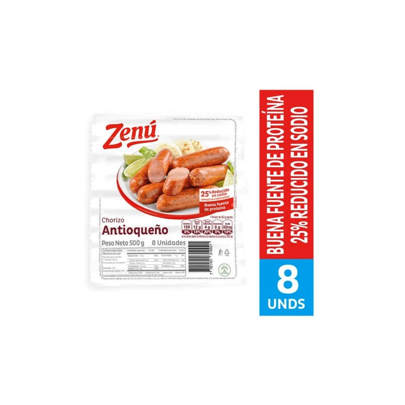 Chorizo Antioqueño Zenú 8 Unidades 500gr