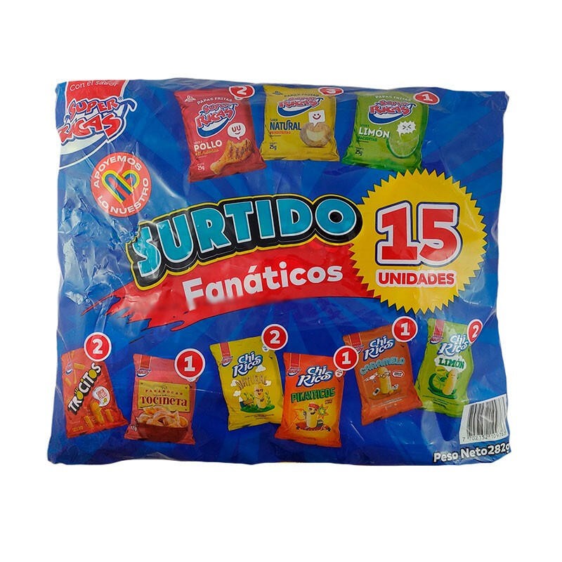 Papas Super Ricas Surtido Fanáticos 15 Und 290gr