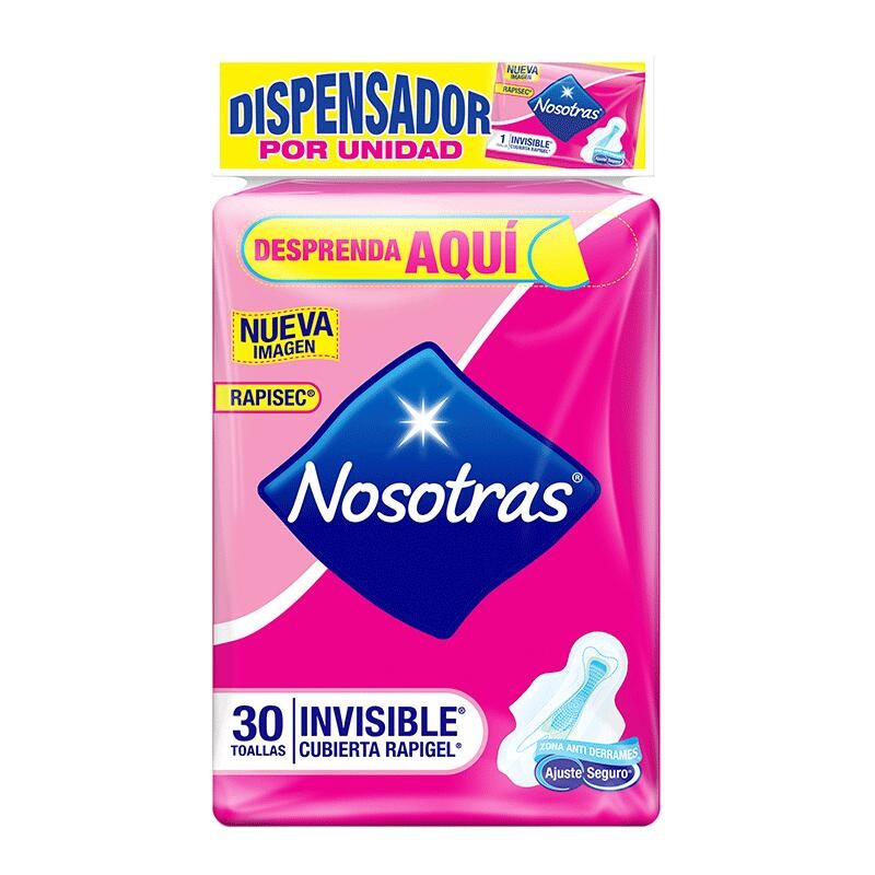 Toallas Higiénicas Nosotras Invisible Rapigel 30 Und