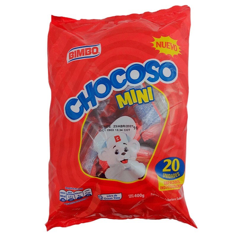 Ponqué Bimbo Chocoso Mini  20 Und 400gr